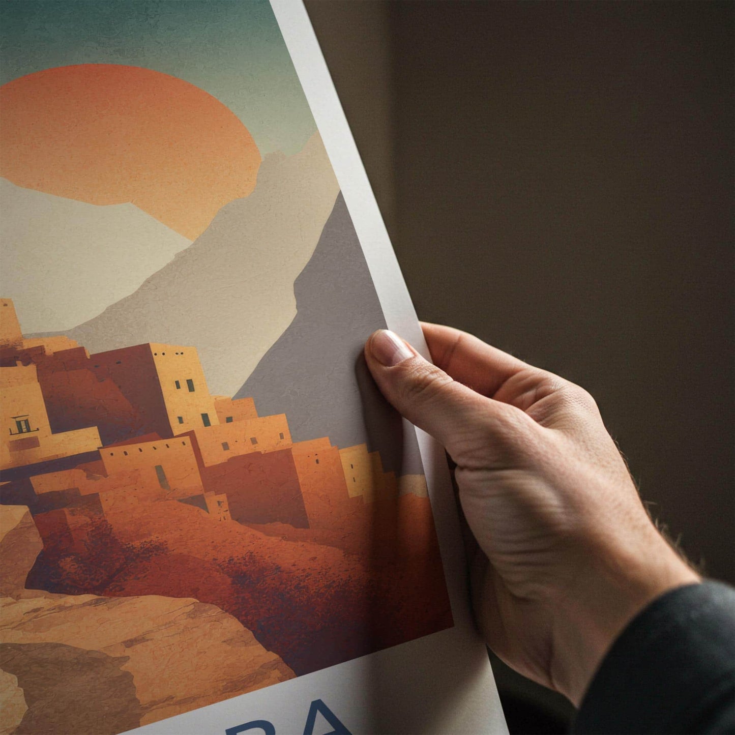 Al Hamra Poster - Oman Travel Illustration - Terraced mud village Home Decor