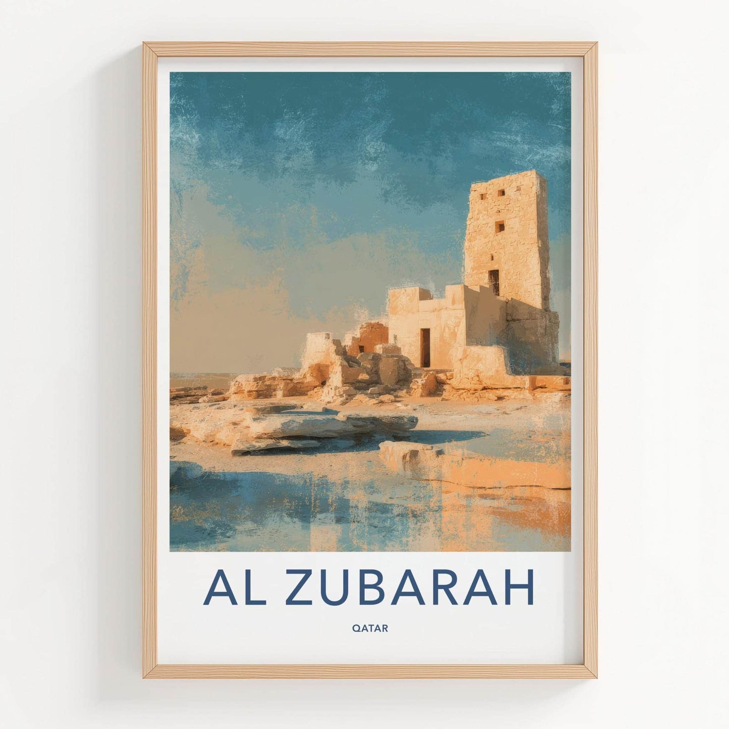 Al Zubarah Poster - Qatar Travel Illustration - Desert Fort Home Decor