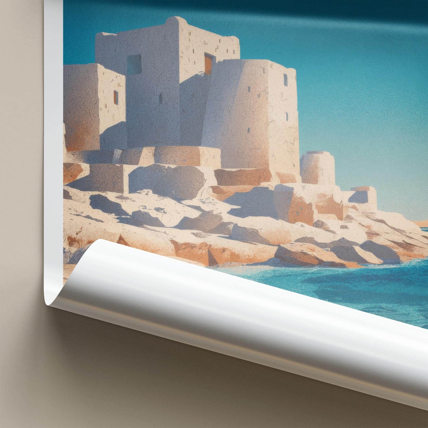 Al Zubarah Poster - Qatar Travel Illustration - Historic Coastal Fort Home Decor