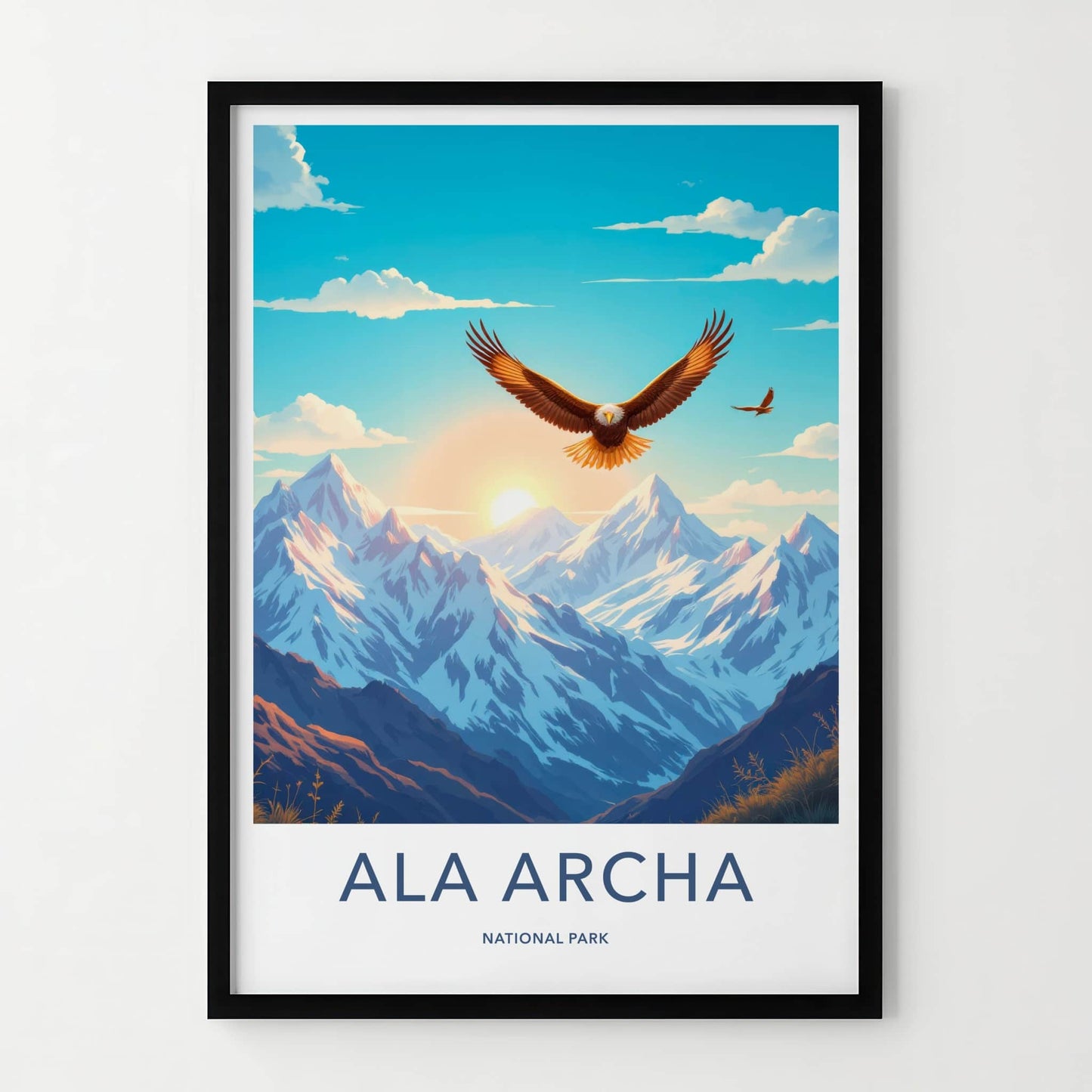 Ala Archa National Park Poster - Kyrgyzstan Wall Art - Flying Eagle Sunset Home Decor