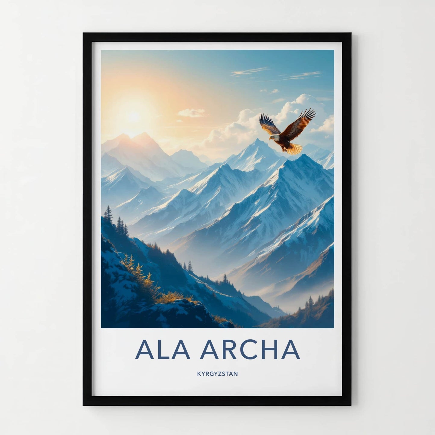 Ala Archa Poster - Kyrgyzstan Travel Art - Soaring Eagle Mountains Wall Decor