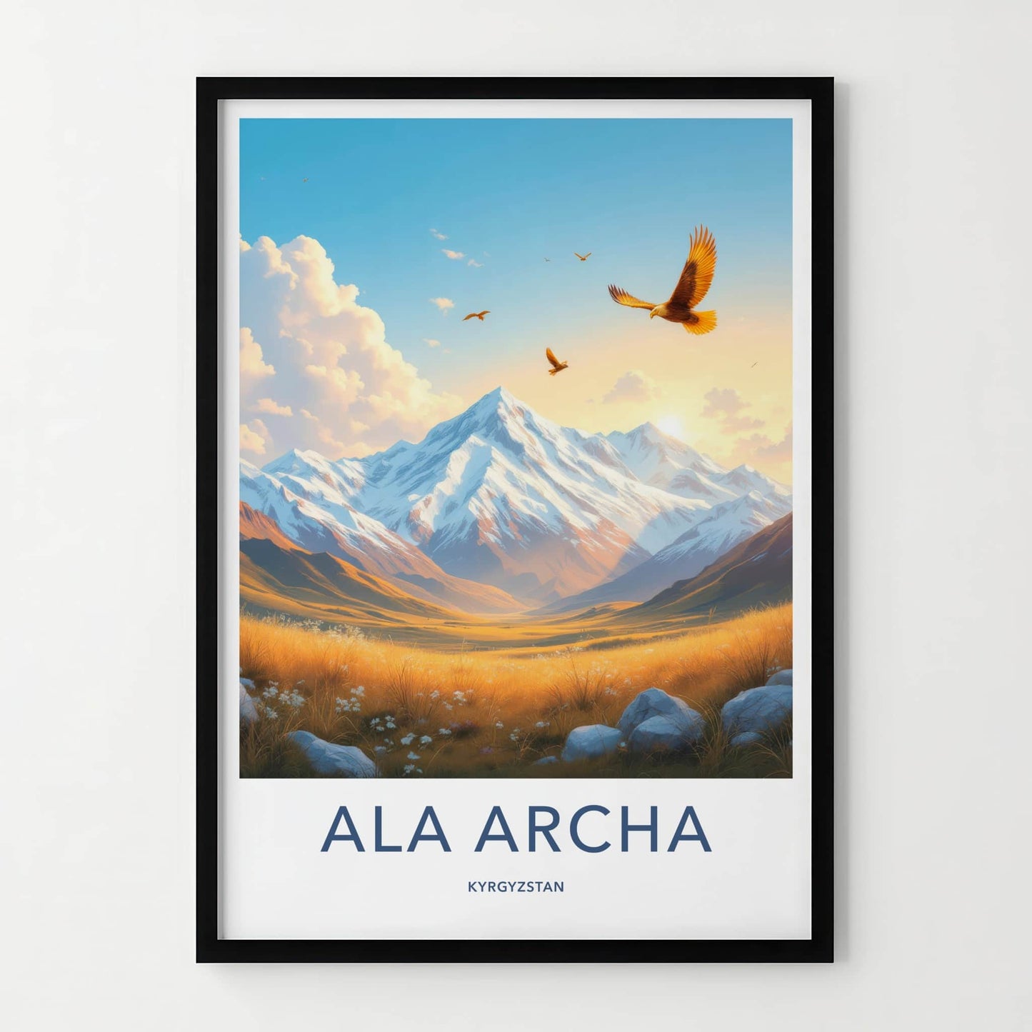 Ala Archa Poster - Kyrgyzstan Travel Art - Soaring Eagle Peaks Home Decor