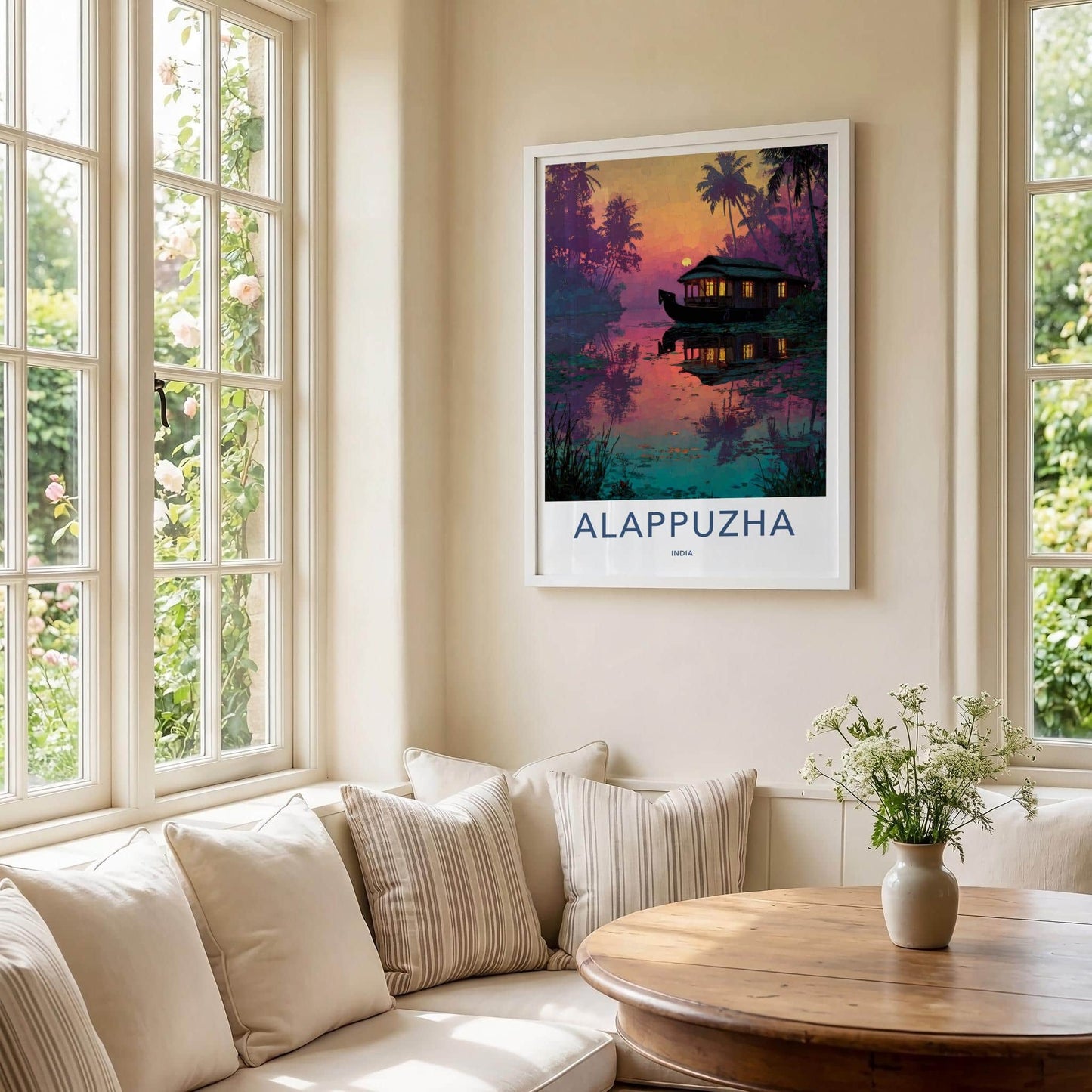 Alappuzha Poster - India Travel Art - Kerala Houseboat Twilight Glow Home Decor