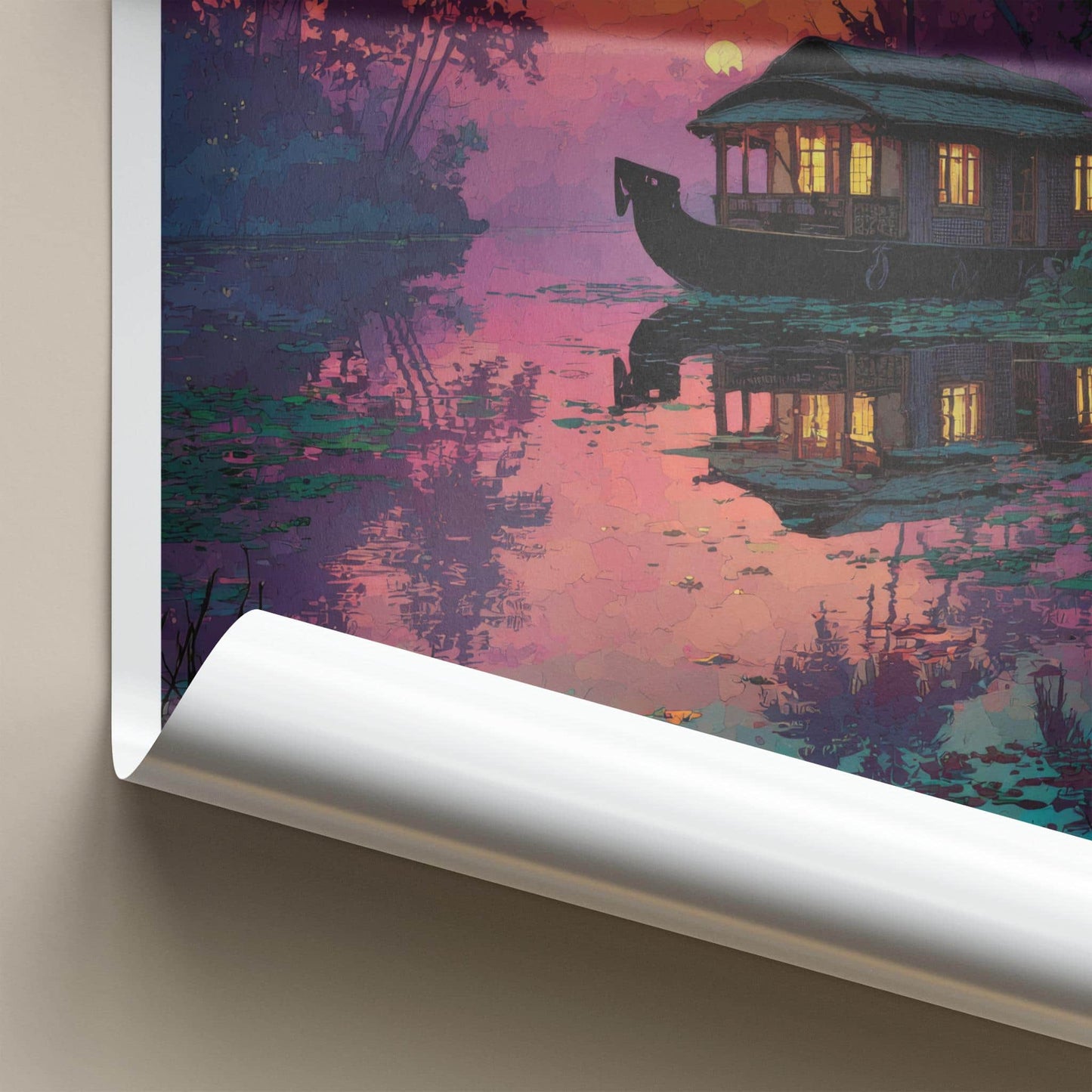 Alappuzha Poster - India Travel Art - Kerala Houseboat Twilight Glow Home Decor
