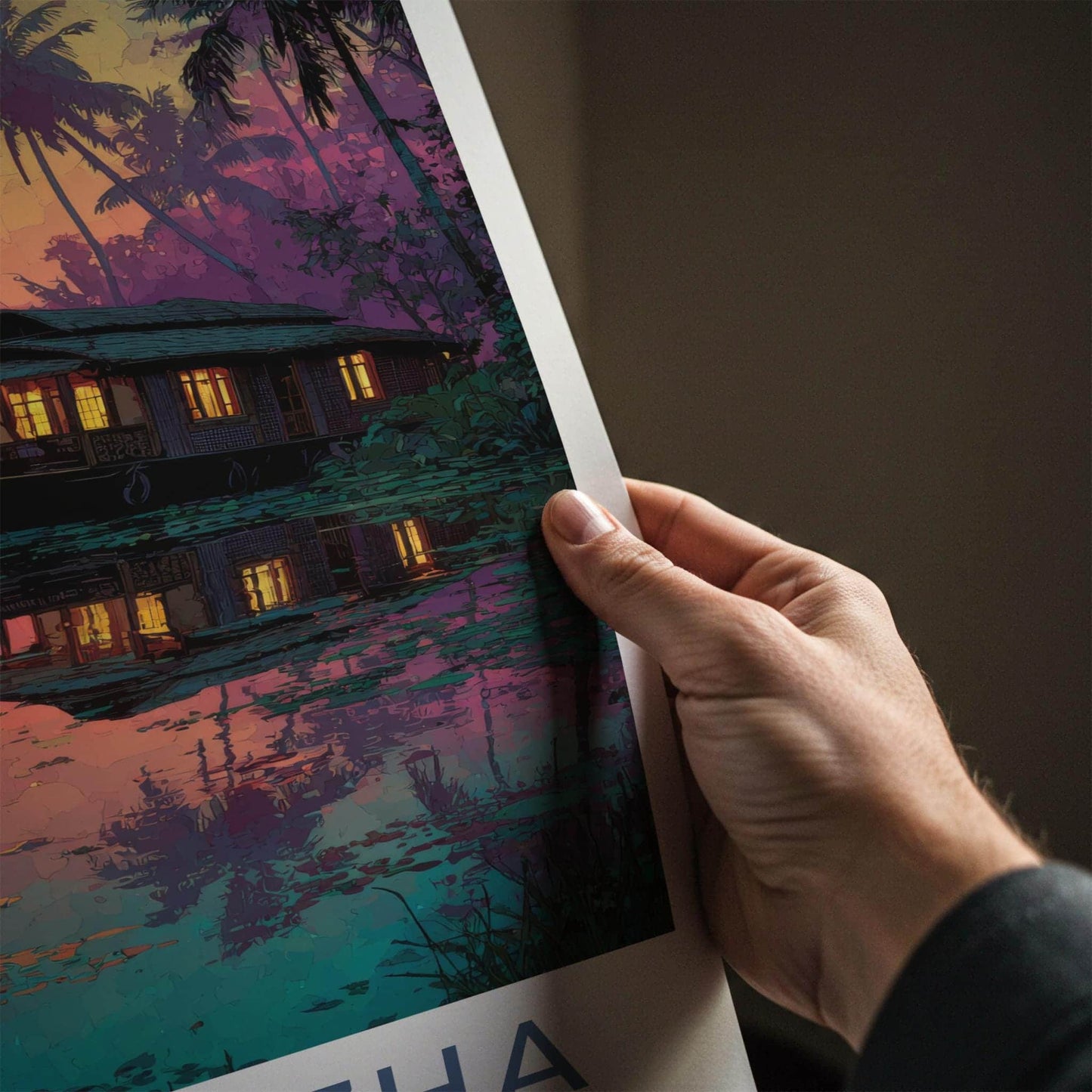 Alappuzha Poster - India Travel Art - Kerala Houseboat Twilight Glow Home Decor