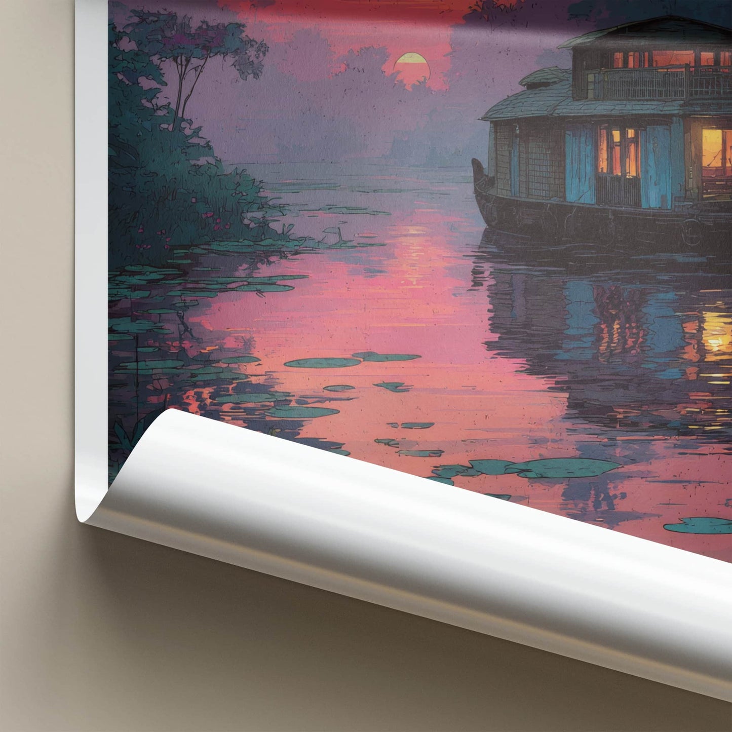 Alappuzha Poster - India Travel Art - Sunset Houseboat Kerala Home Decor