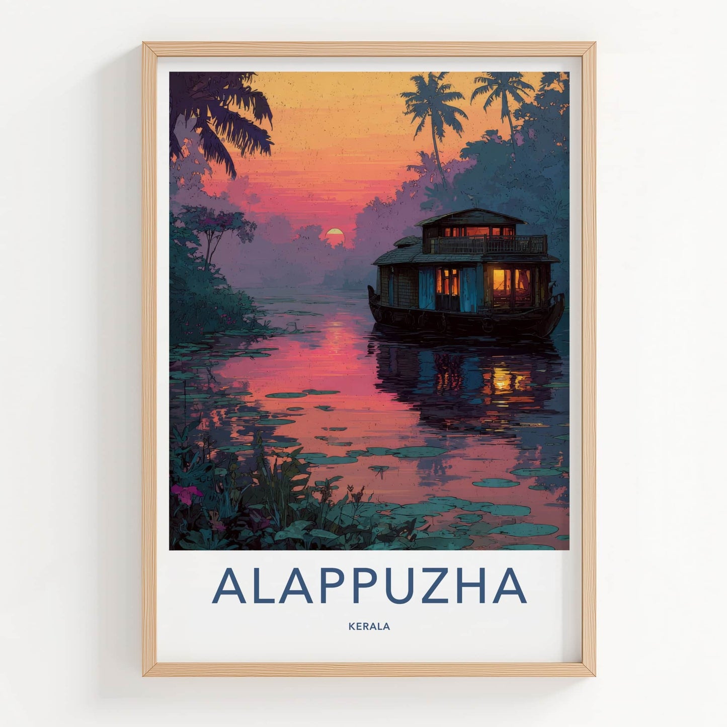 Alappuzha Poster - India Travel Art - Sunset Houseboat Kerala Home Decor