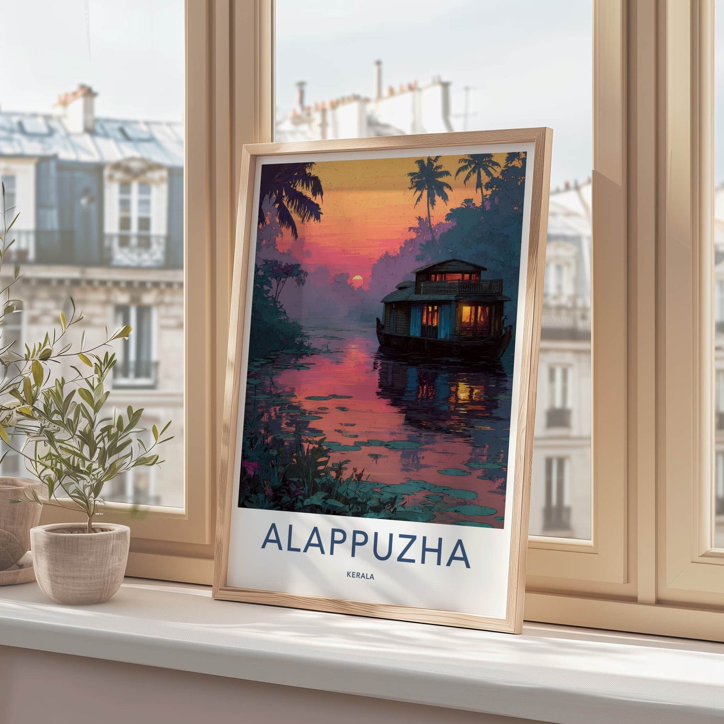 Alappuzha Poster - India Travel Art - Sunset Houseboat Kerala Home Decor