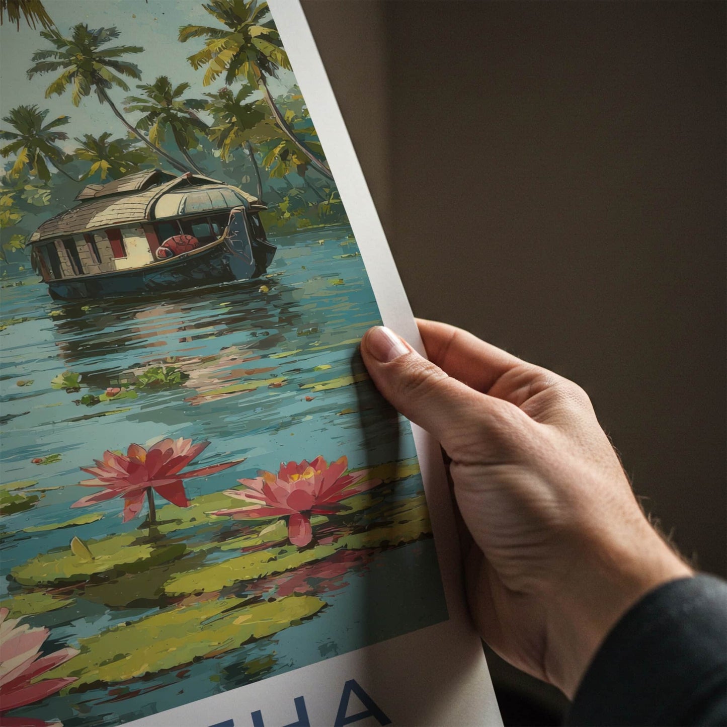 Alappuzha Poster - India Travel Print - Kerala Houseboat Lakes Home Decor