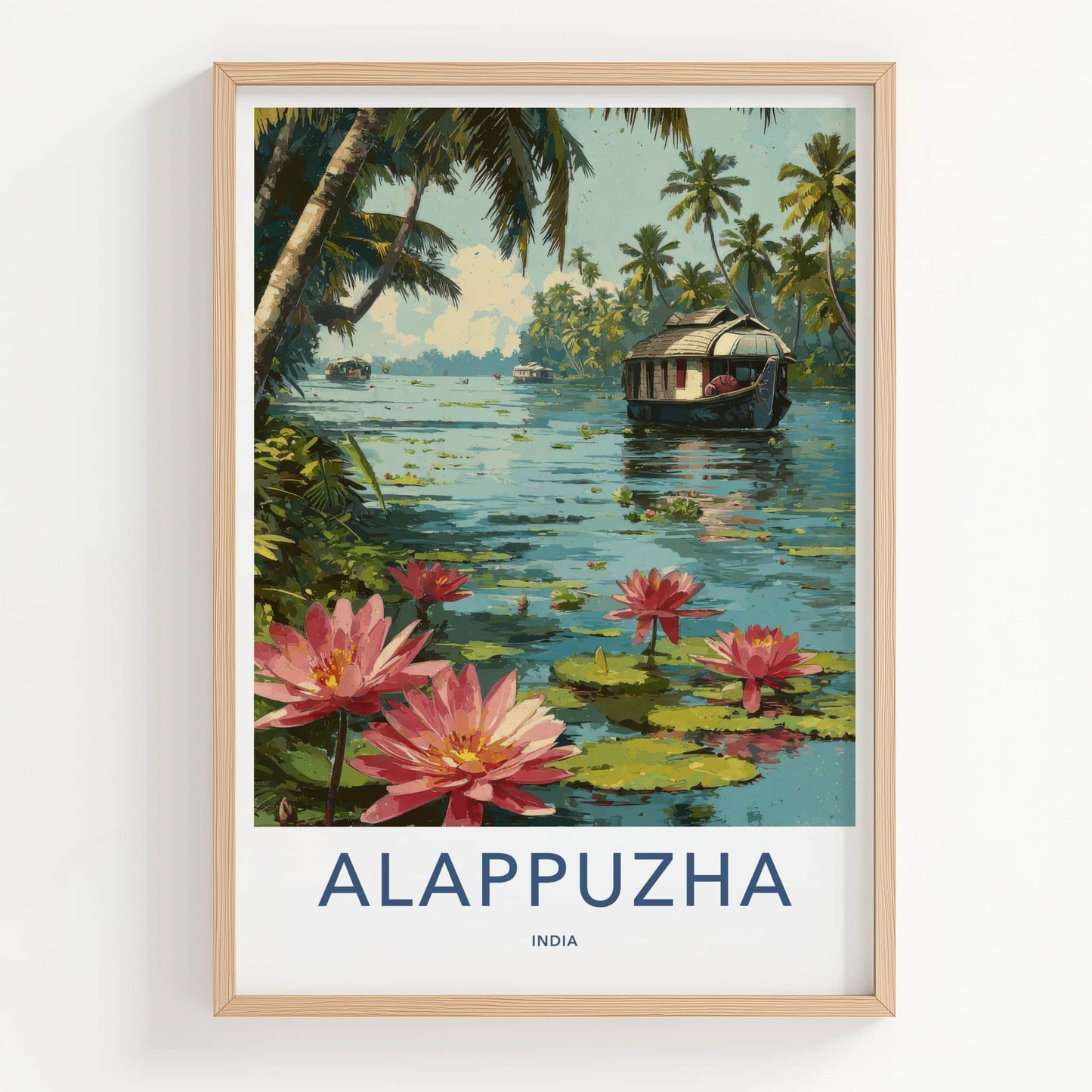 Alappuzha Poster - India Travel Print - Kerala Houseboat Lakes Home Decor