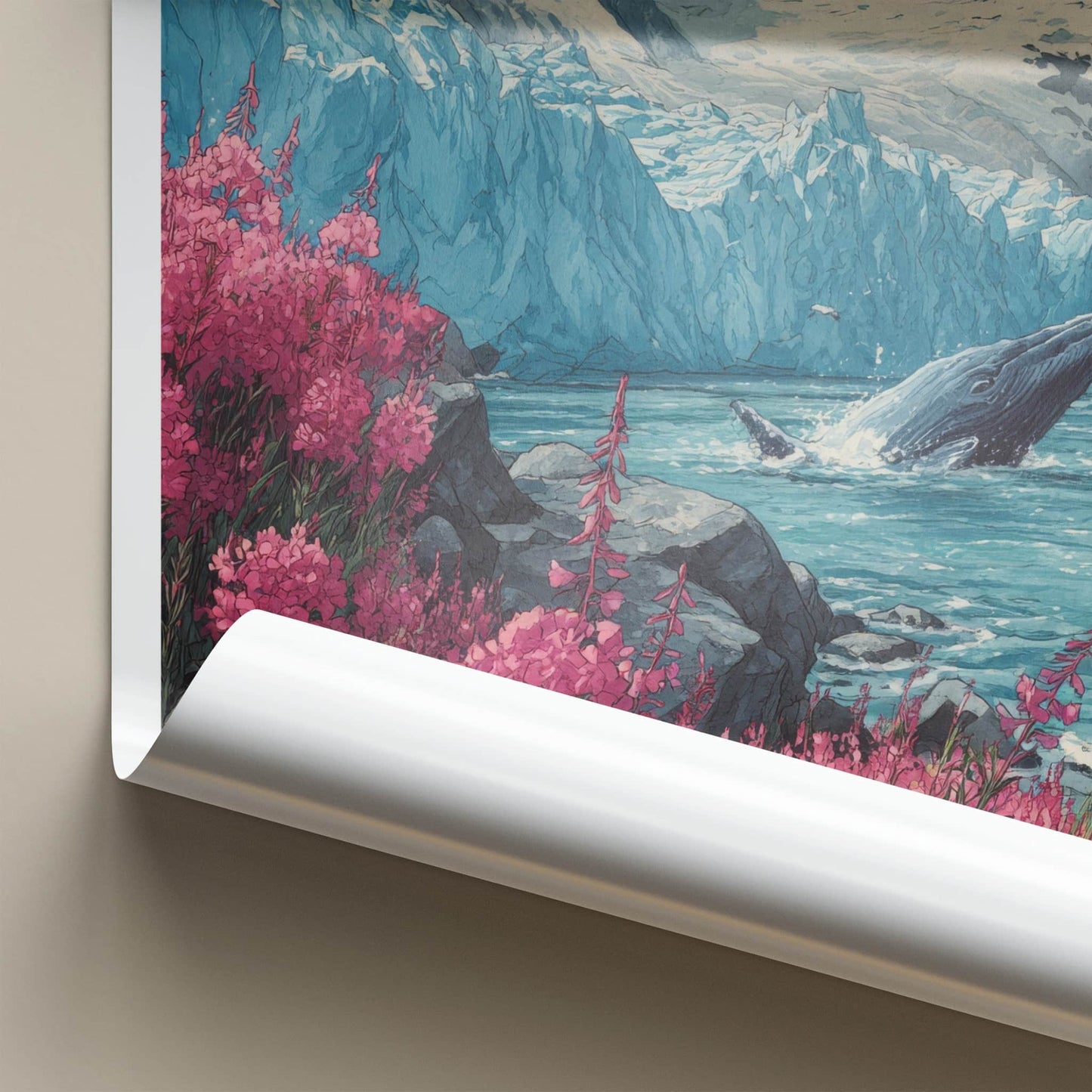 Alaska Poster - Alaska Travel Art - Pink Fireweed Whale Wall Art
