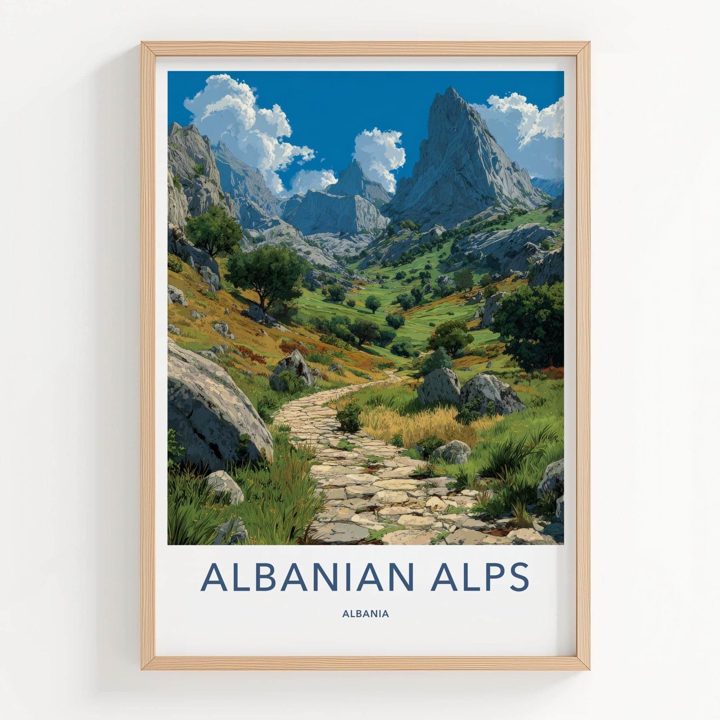 Albanian Alps Poster - Albania Travel Art - Winding valley path Wall Decor