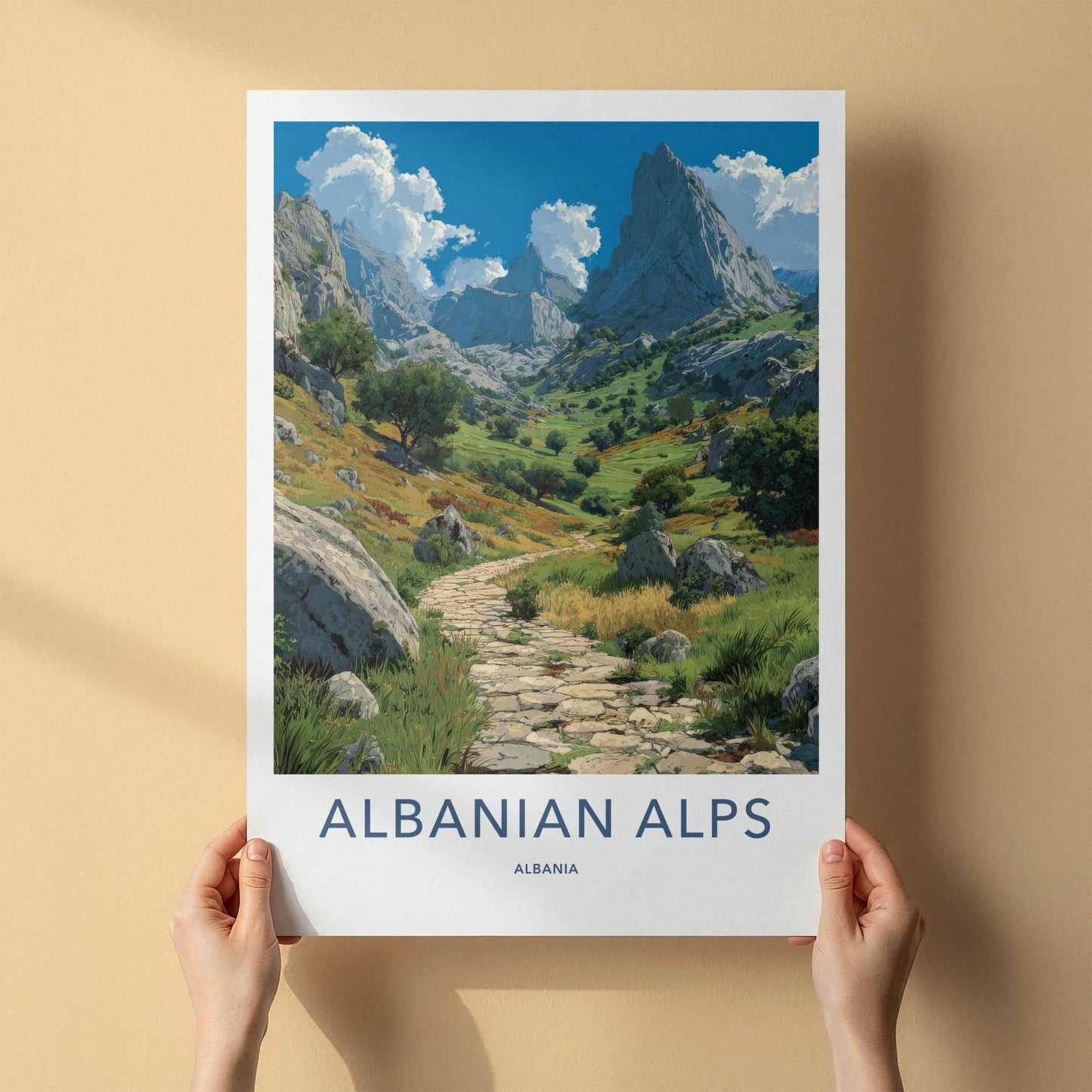 Albanian Alps Poster - Albania Travel Art - Winding valley path Wall Decor