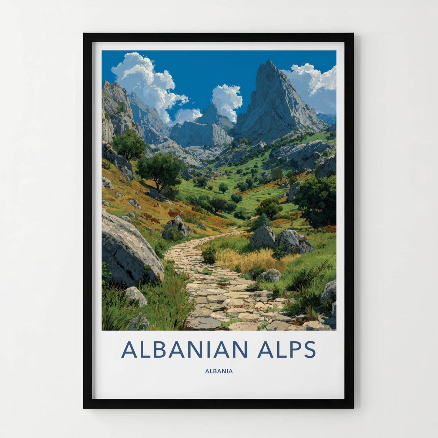 Albanian Alps Poster - Albania Travel Art - Winding valley path Wall Decor