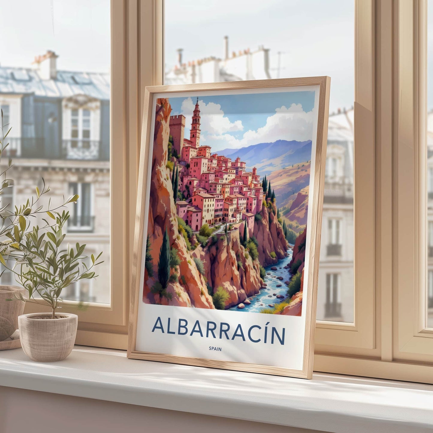 Albarracin Poster - Spain Art Print - Cliffside River Town Home Decor