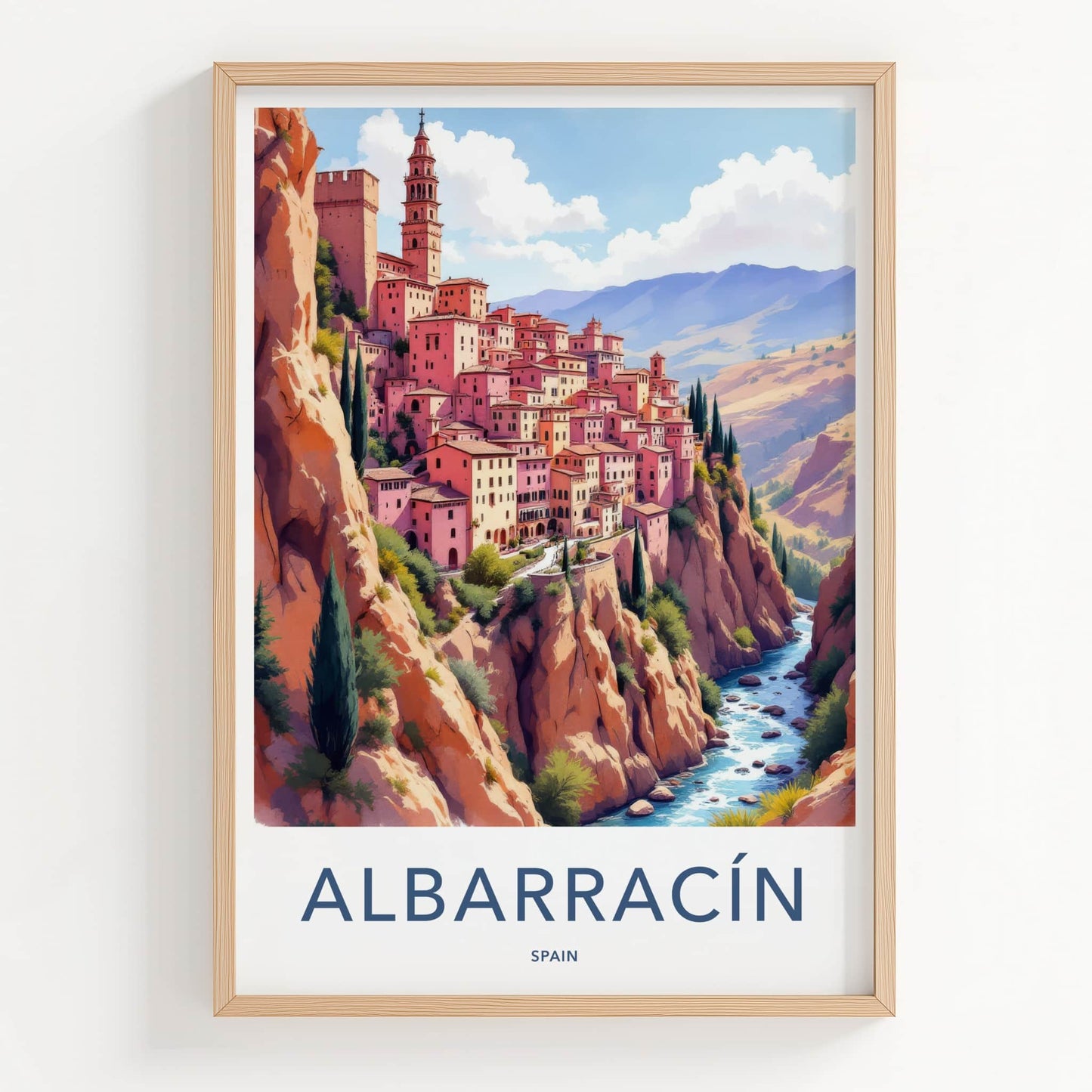 Albarracin Poster - Spain Art Print - Cliffside River Town Home Decor