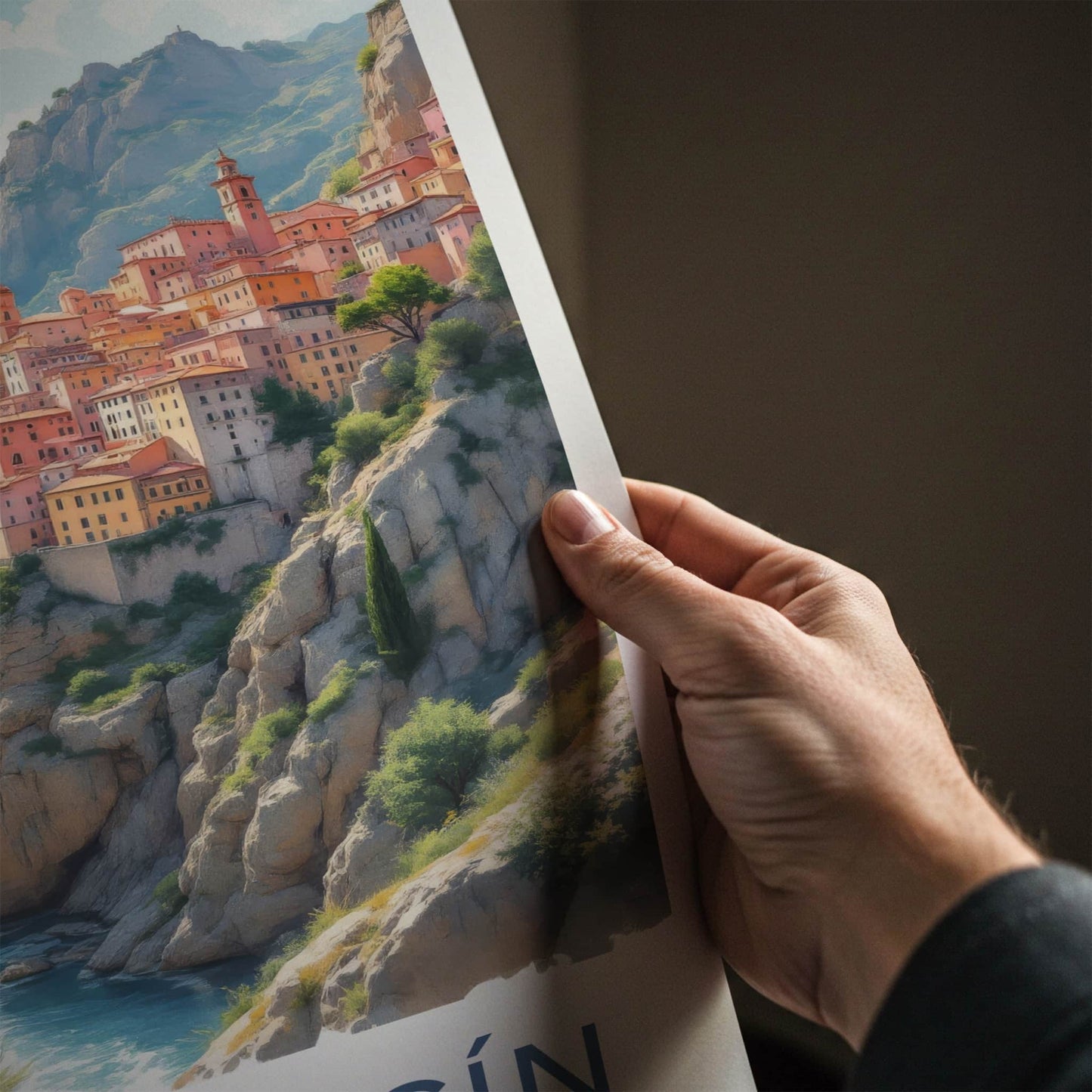 Albarracin Poster - Spain Travel Art - Cliffside River Town Home Decor