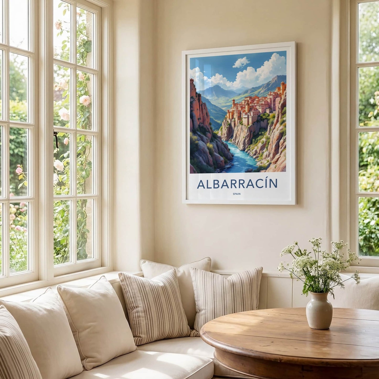 Albarracin Poster - Spain Wall Art - Cliffside Town River Home Decor