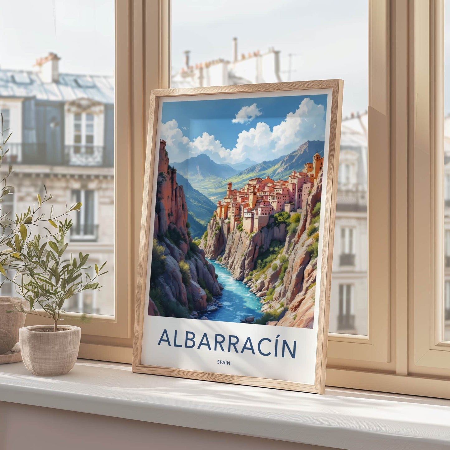 Albarracin Poster - Spain Wall Art - Cliffside Town River Home Decor