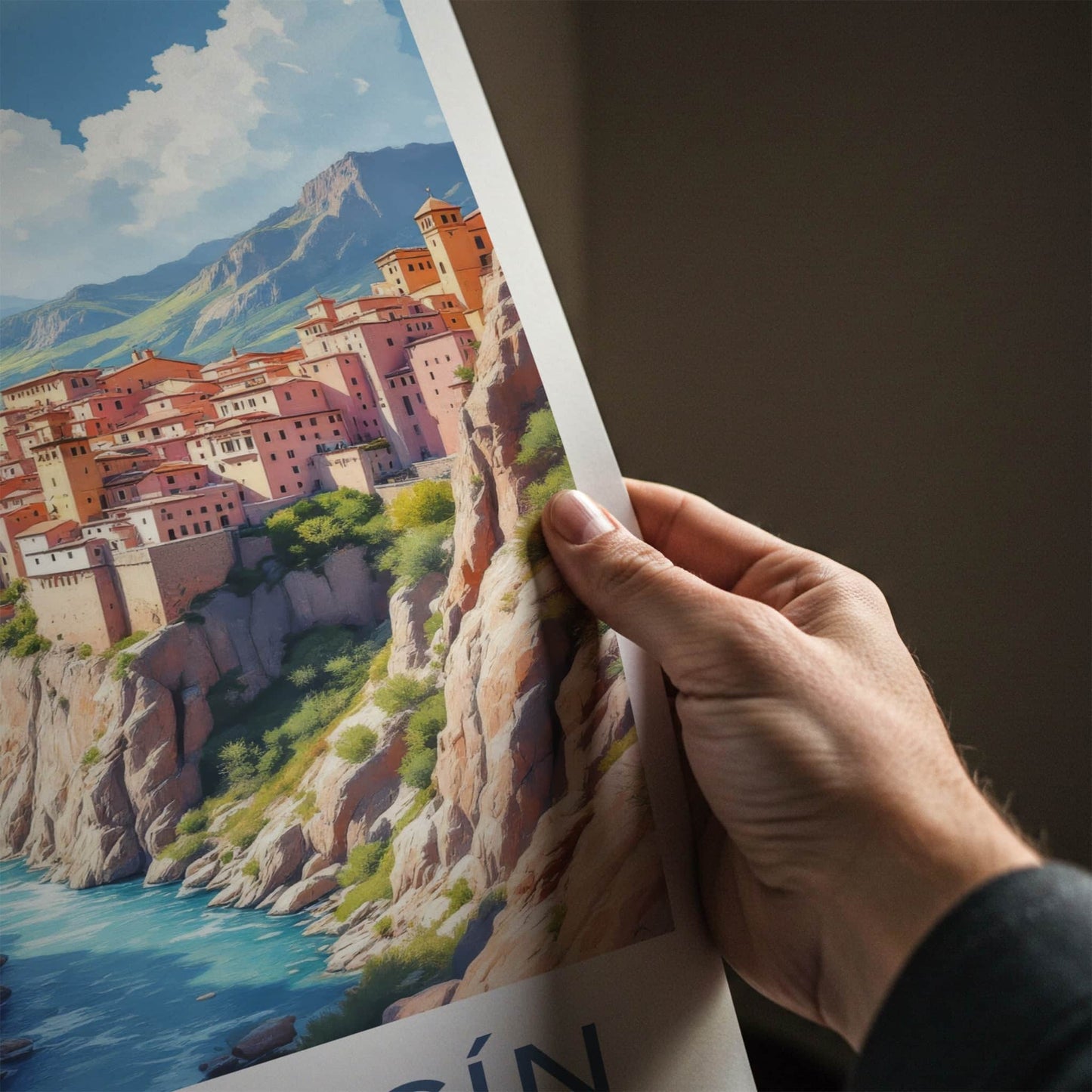 Albarracin Poster - Spain Wall Art - Cliffside Town River Home Decor