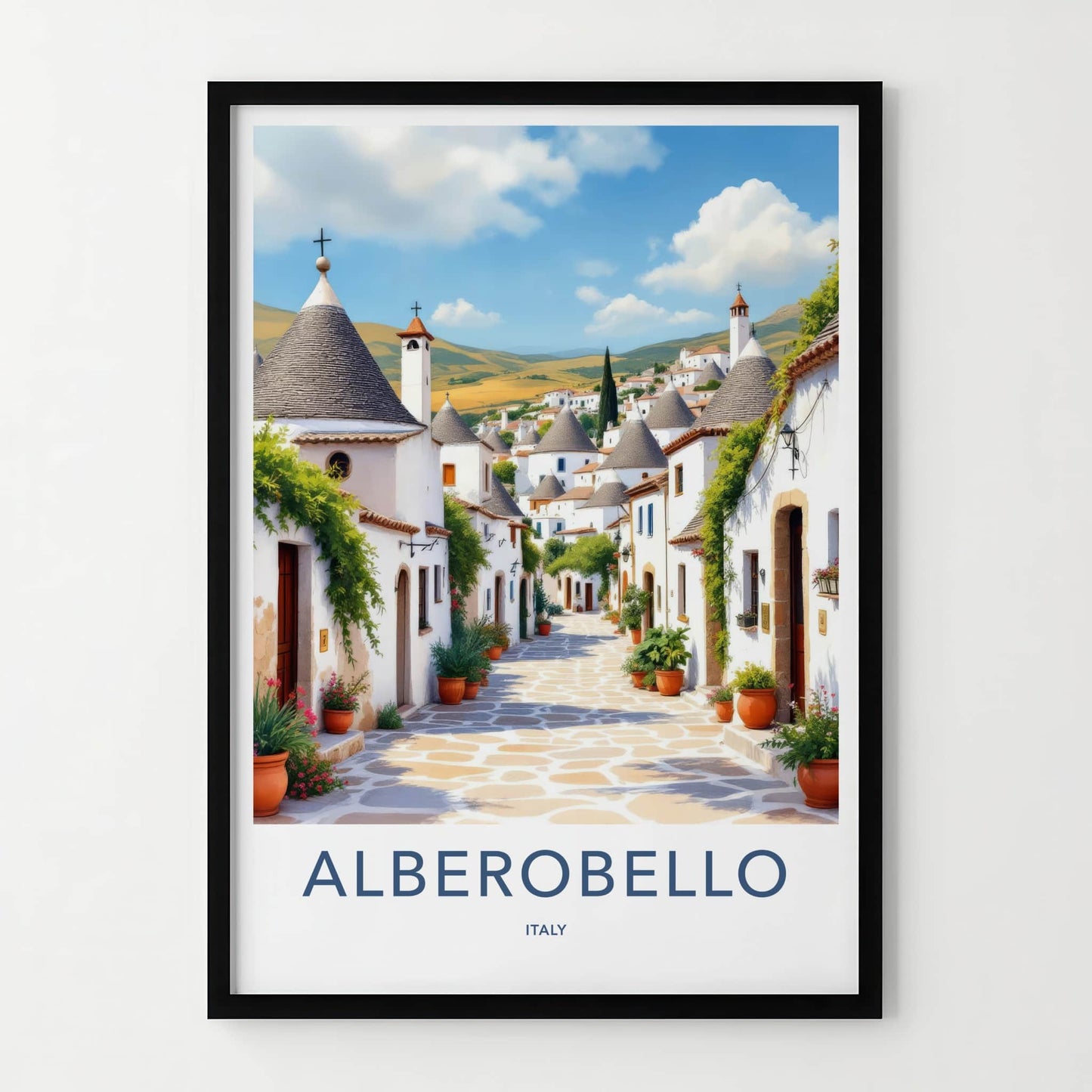 Alberobello Poster - Italy Travel Art - Potted Plant Street Home Decor