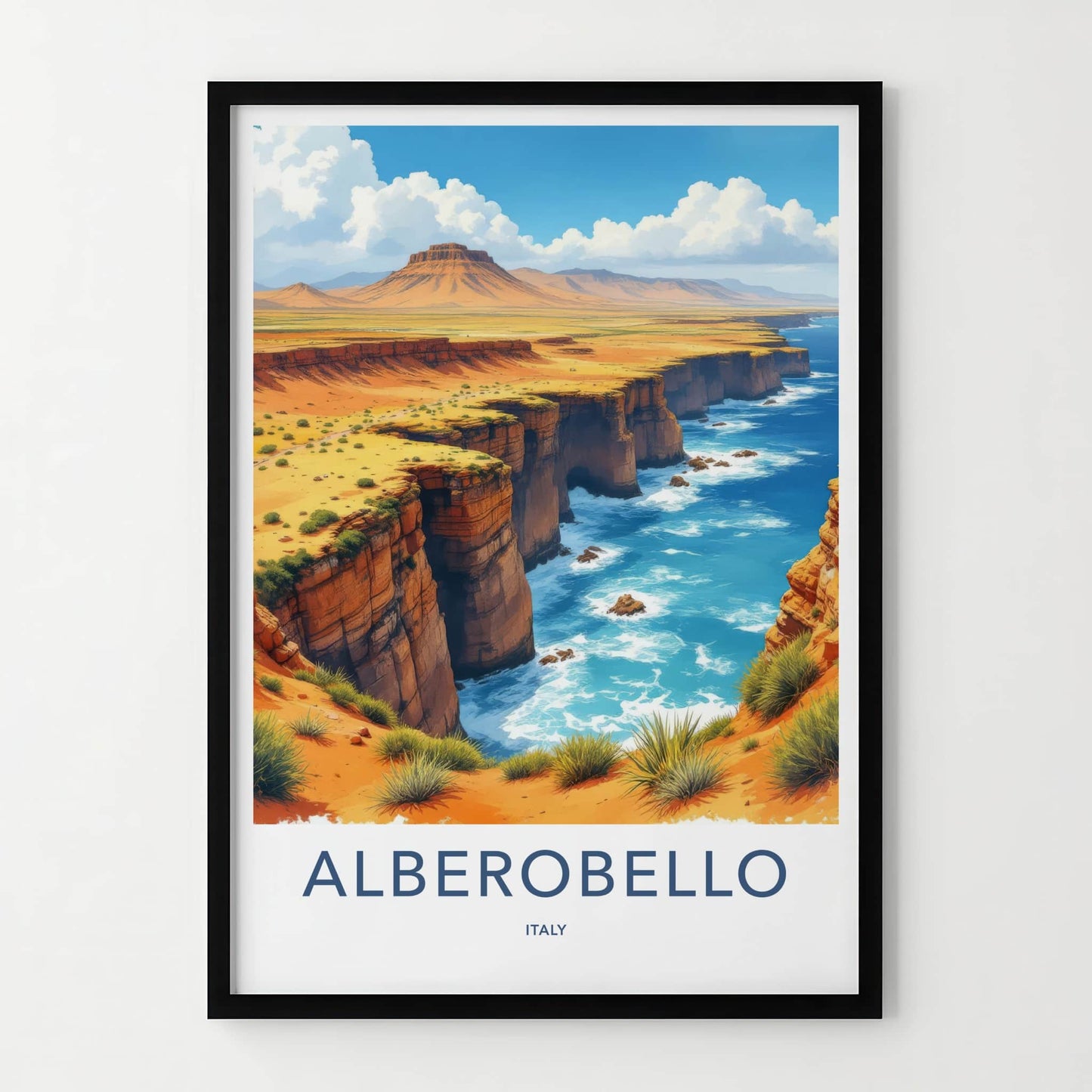 Alberobello Poster - Italy Travel Art - Rugged Ocean Cliffs Wall Decor