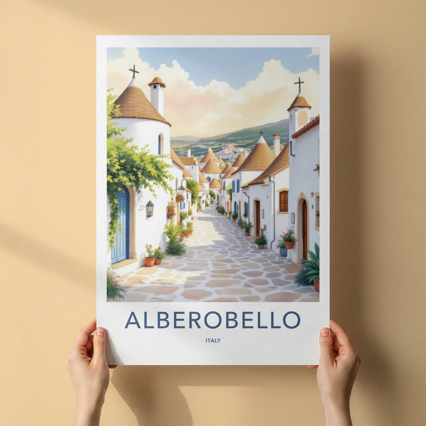 Alberobello Poster - Italy Travel Art - Sunlit Trulli Town Home Decor