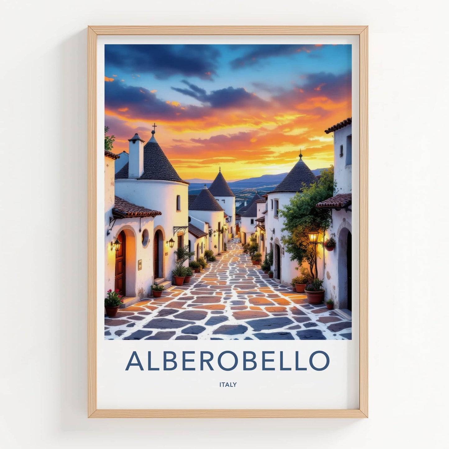 Alberobello Poster - Italy Wall Art - Sunset Trulli Village Home Decor