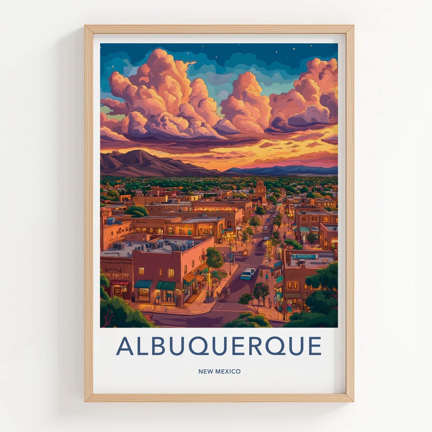 Albuquerque Poster - New Mexico Travel Art - Vibrant Sunset Cityscape Home Decor