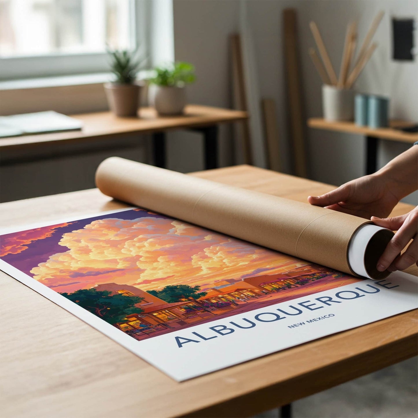Albuquerque Poster - New Mexico Travel Art - Vibrant Sunset Street Home Decor