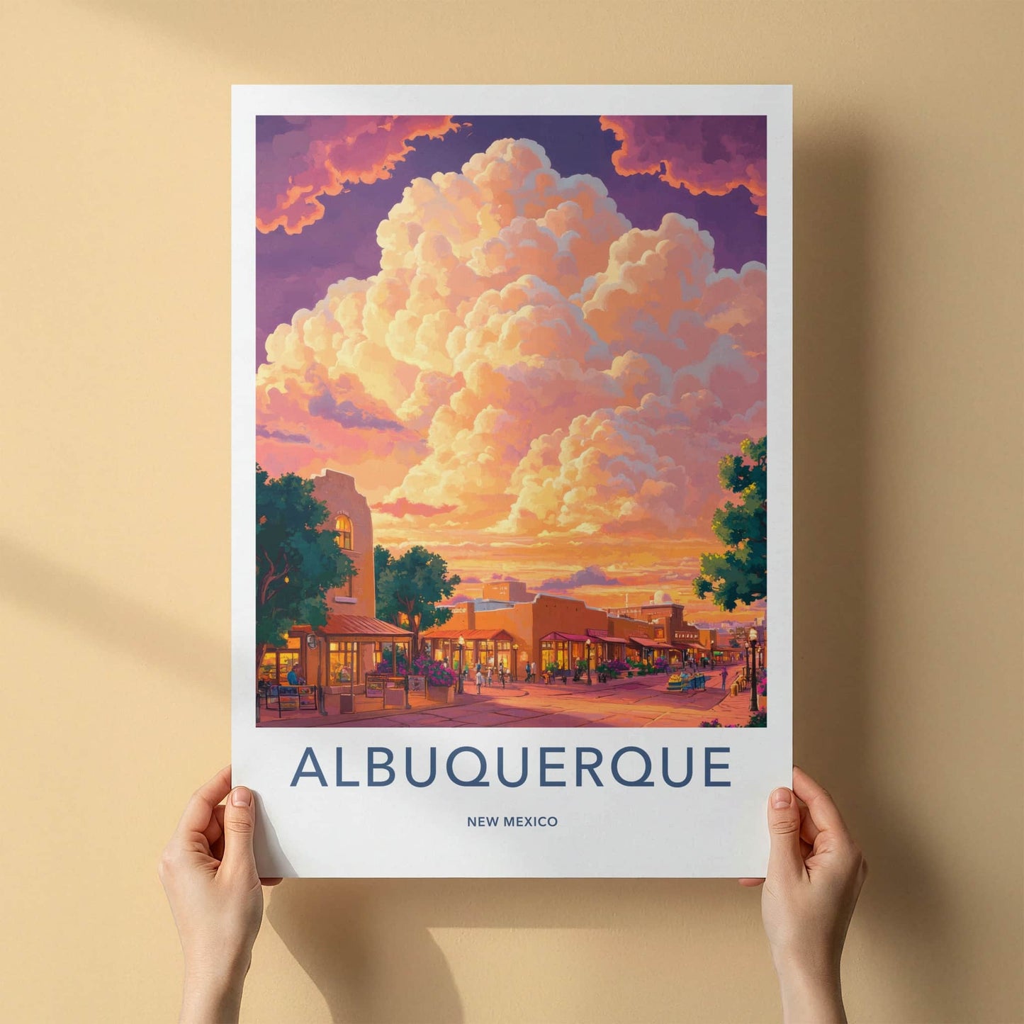Albuquerque Poster - New Mexico Travel Art - Vibrant Sunset Street Home Decor