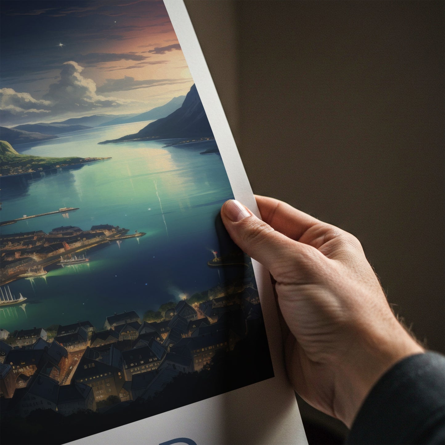 Alesund Poster - Norway Travel Art - Illuminated Coastal Town Home Decor