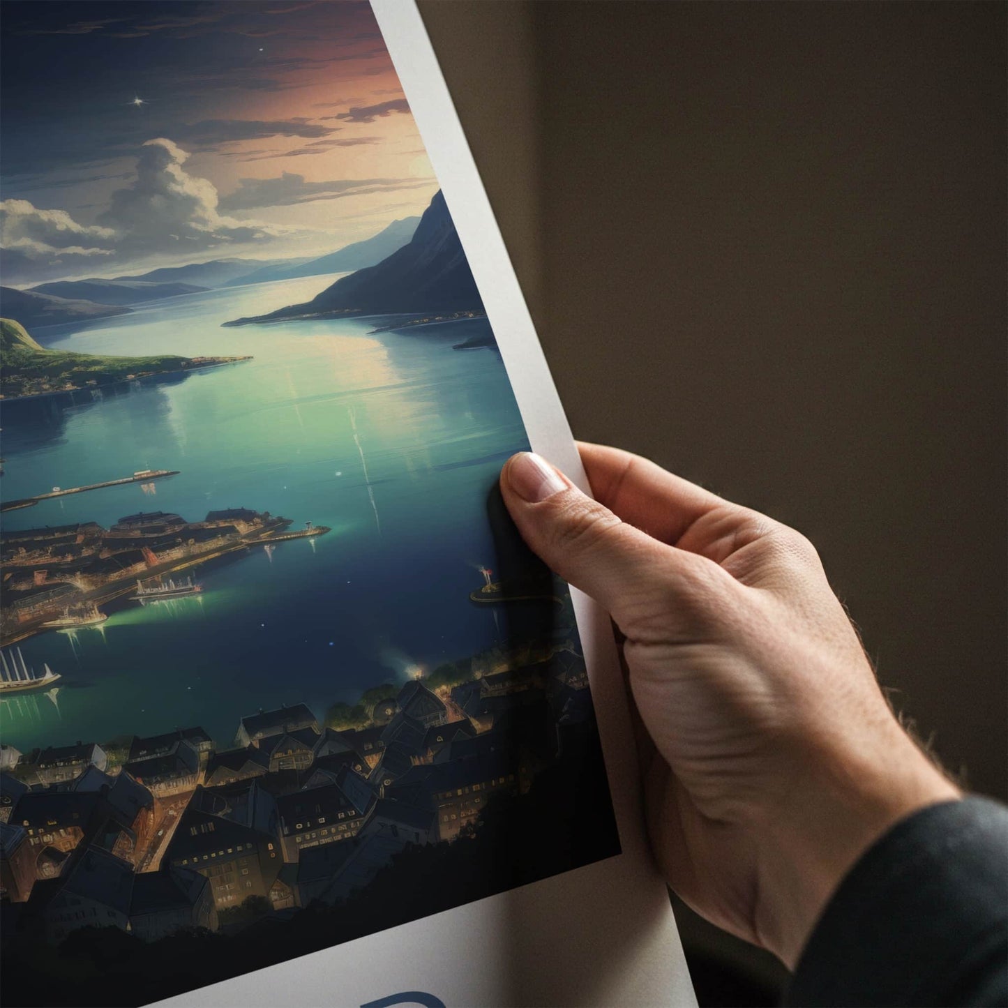 Alesund Poster - Norway Travel Art - Illuminated Coastal Town Home Decor