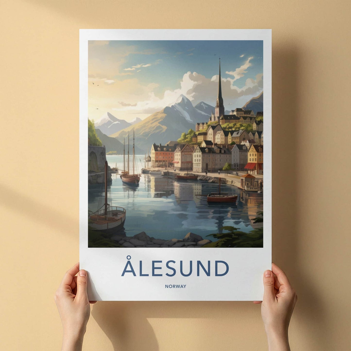 Alesund Poster - Norway Travel Art - Picturesque Fjord Town Home Decor