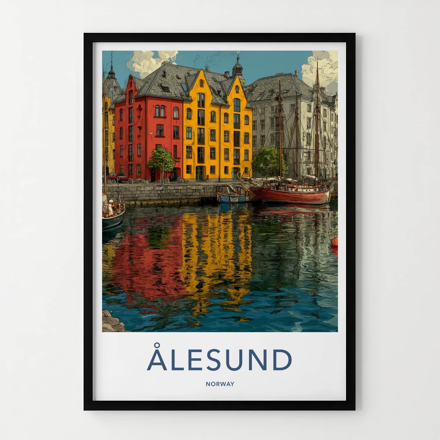 Alesund Poster - Norway Wall Art - Colorful Buildings Harbor Gift
