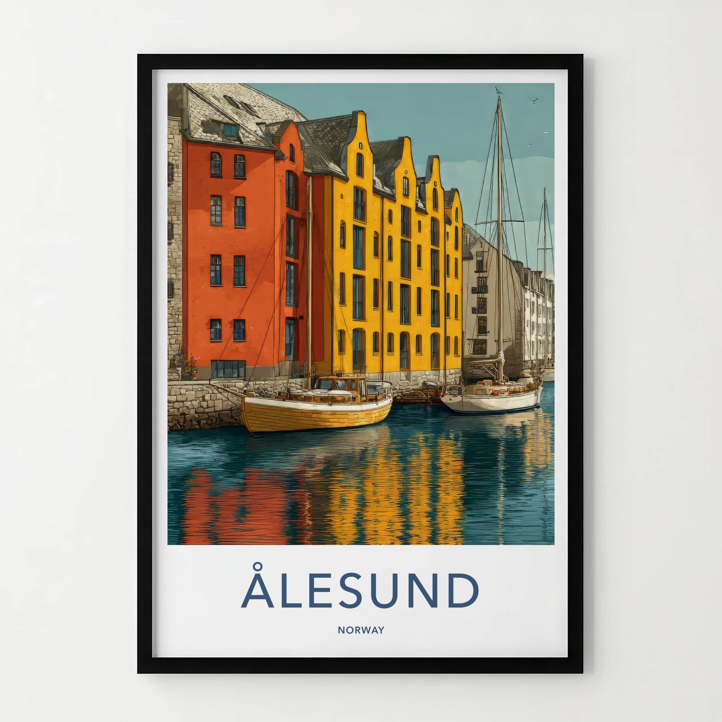 Alesund Poster - Norway Wall Art - Colorful Waterfront Buildings Gallery Art