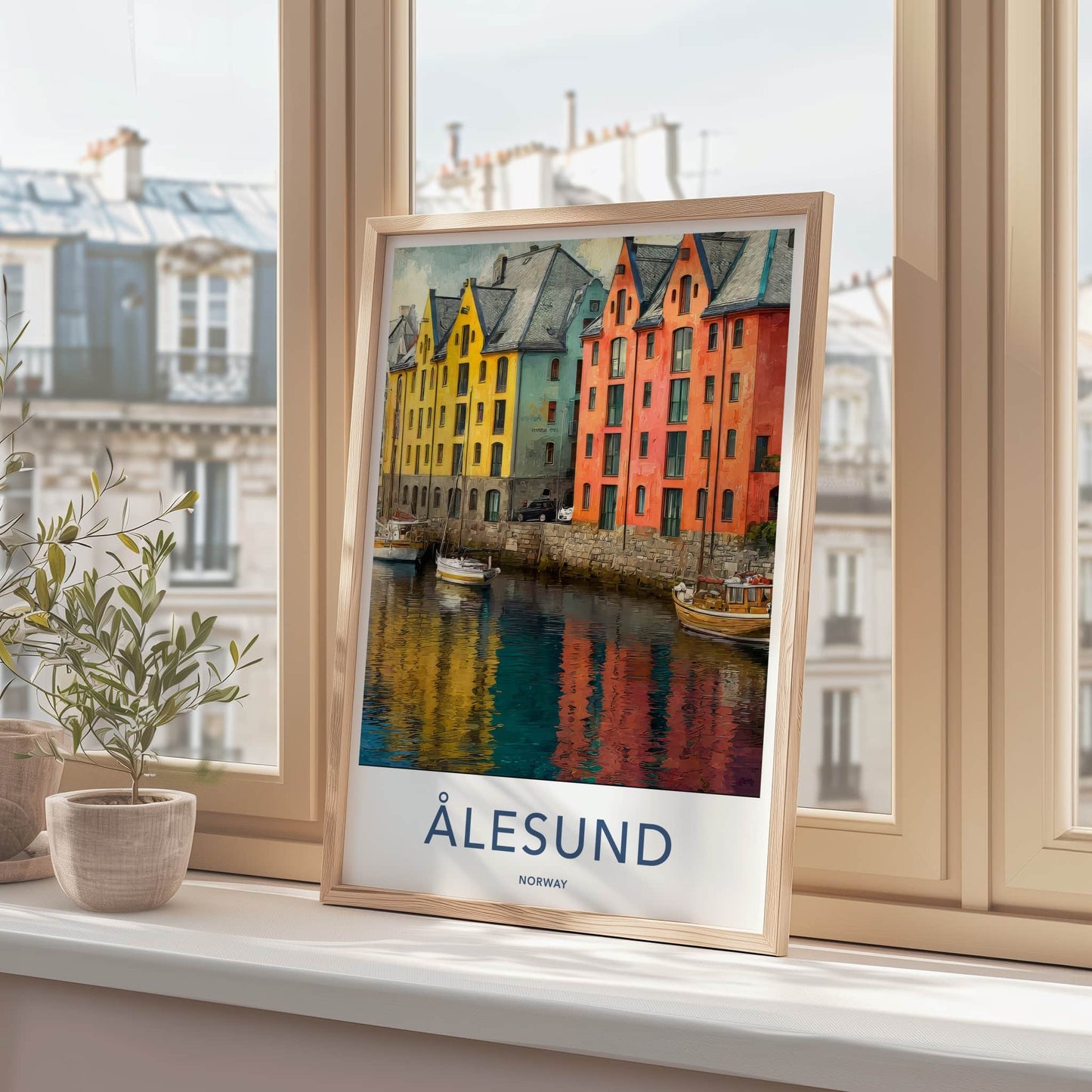 Alesund Poster - Norway Wall Art - Colorful Waterfront Homes Gallery Art