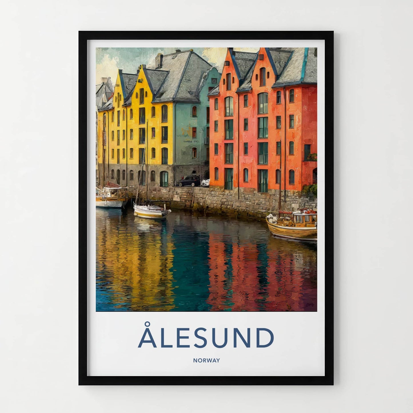 Alesund Poster - Norway Wall Art - Colorful Waterfront Homes Gallery Art