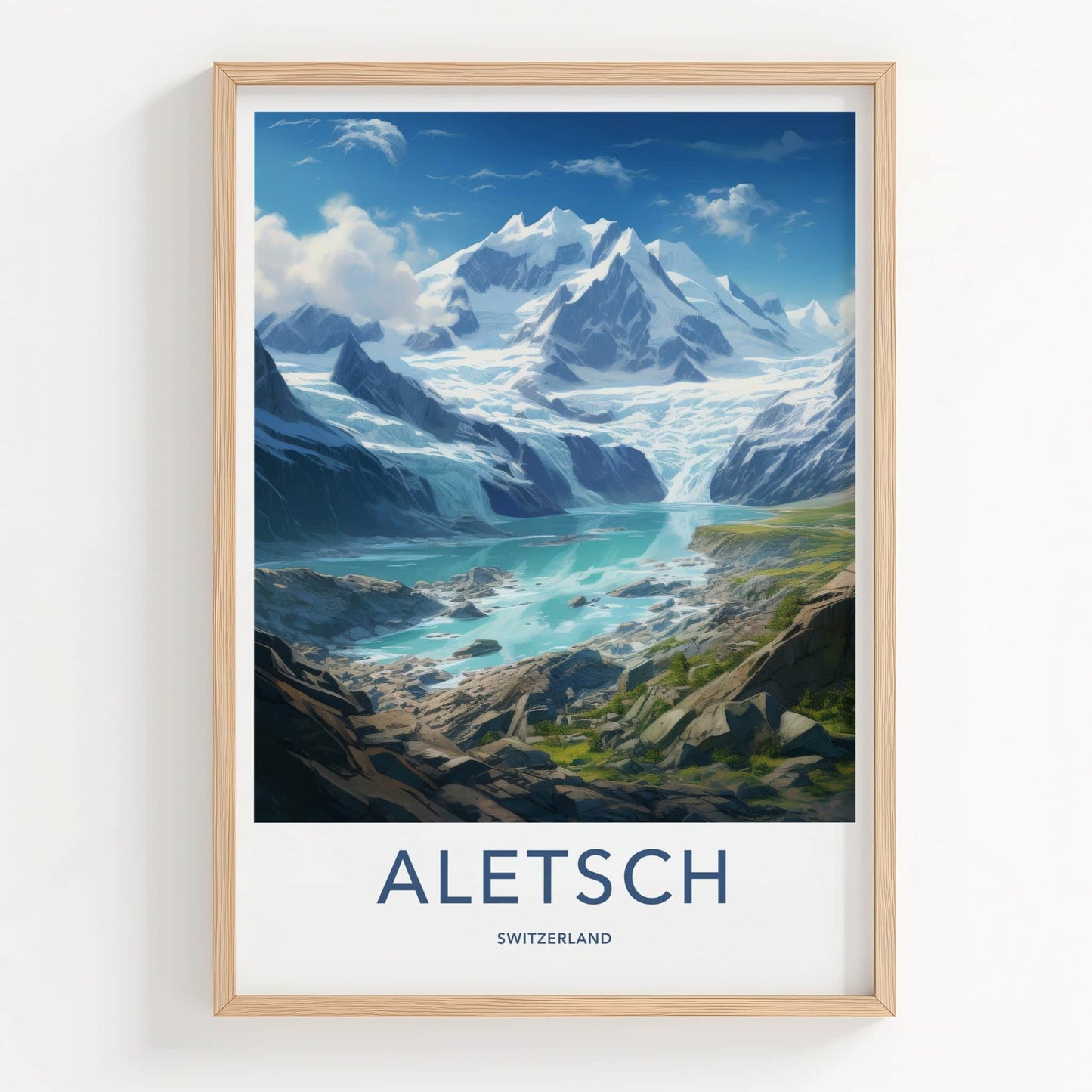 Aletsch Poster - Switzerland Travel Art - Majestic Glacier Lake Home Decor