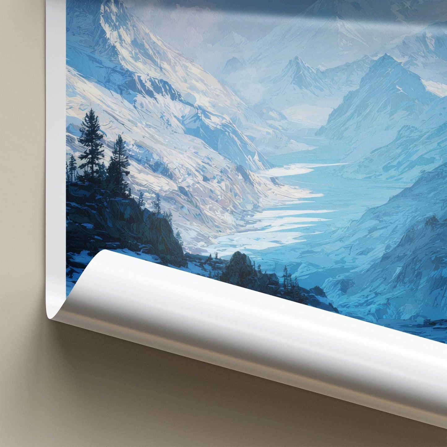 Aletschwald Poster - Switzerland Travel Illustration - Icy mountain valley Home Decor