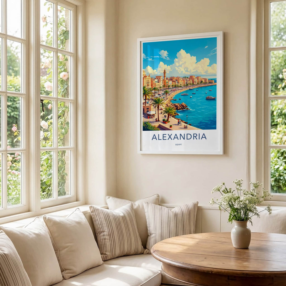 Alexandria Poster - Egypt Travel Art - Coastal City Promenade Home Decor