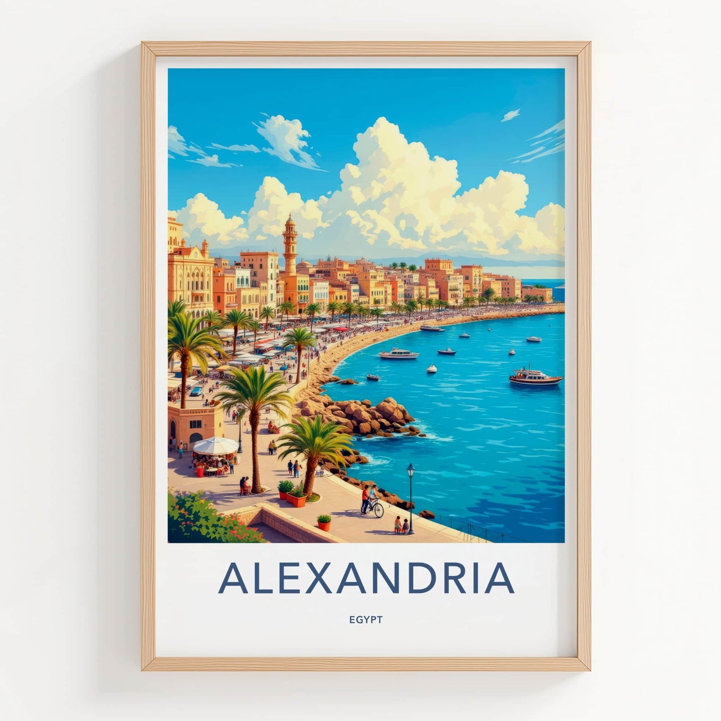 Alexandria Poster - Egypt Travel Art - Coastal City Promenade Home Decor