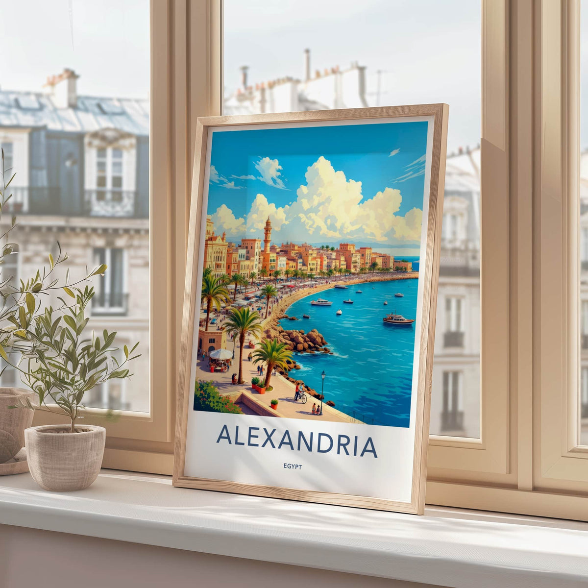 Alexandria Poster - Egypt Travel Art - Coastal City Promenade Home Decor