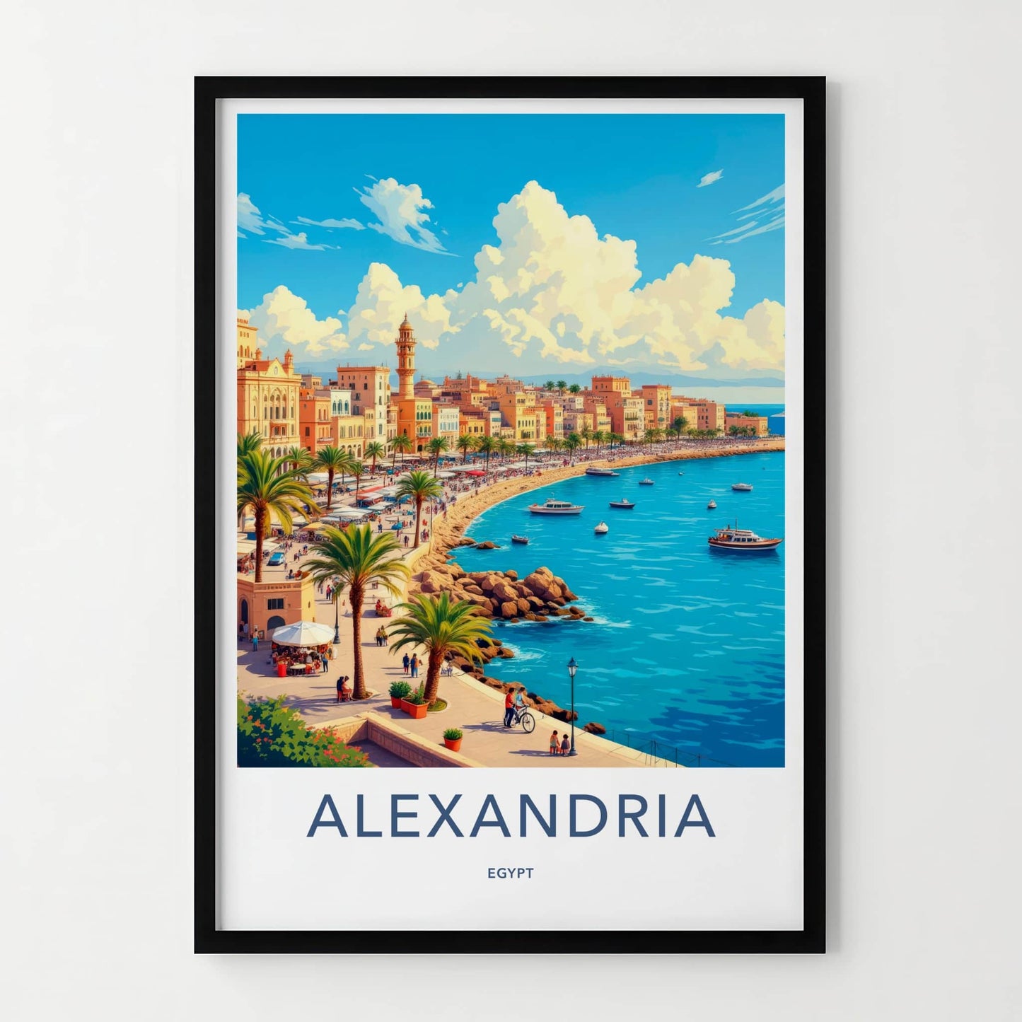 Alexandria Poster - Egypt Travel Art - Coastal City Promenade Home Decor