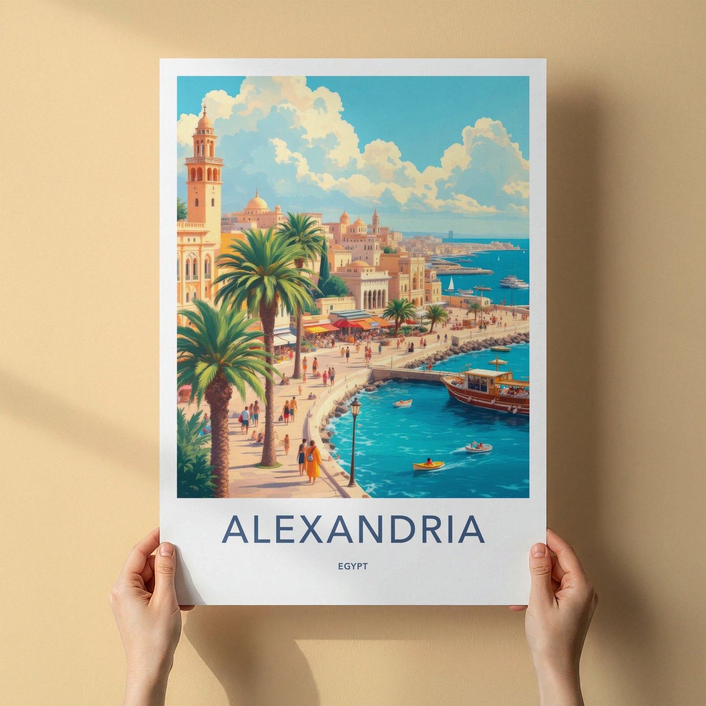 Alexandria Poster - Egypt Travel Art - Vibrant Coastal City Home Decor