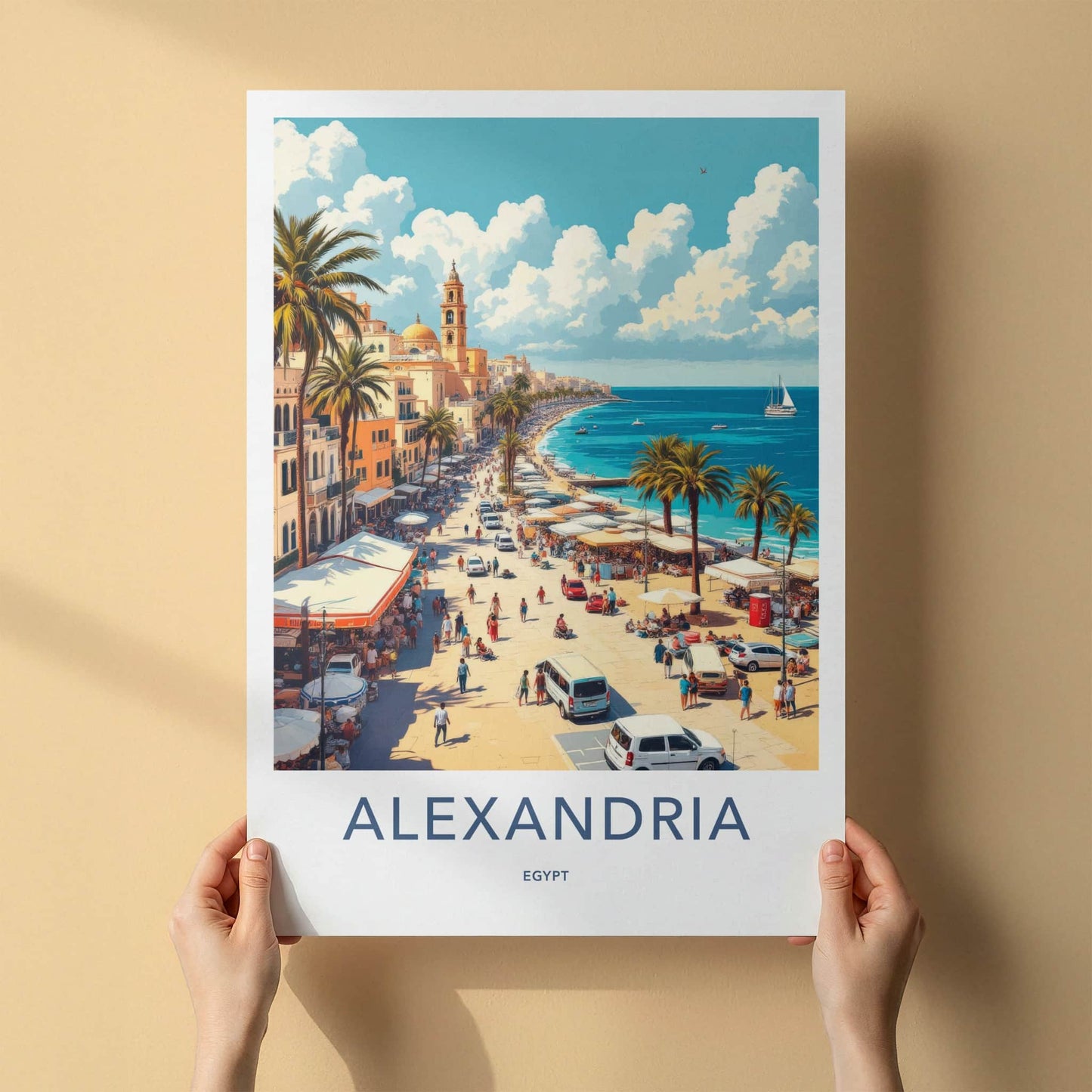 Alexandria Poster - Egypt Wall Art - Busy Seaside Promenade Home Decor