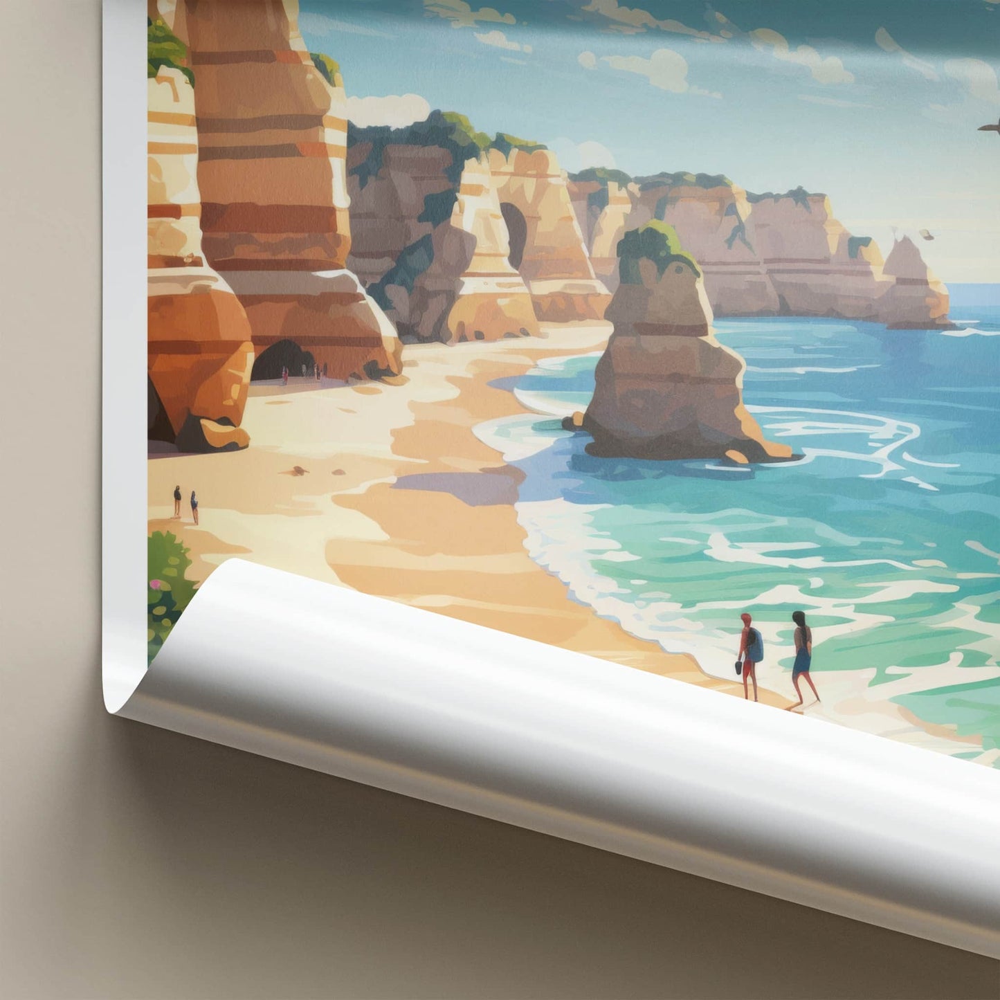 Algarve Poster - Portugal Travel Art - Coastal cliffs beach Home Decor