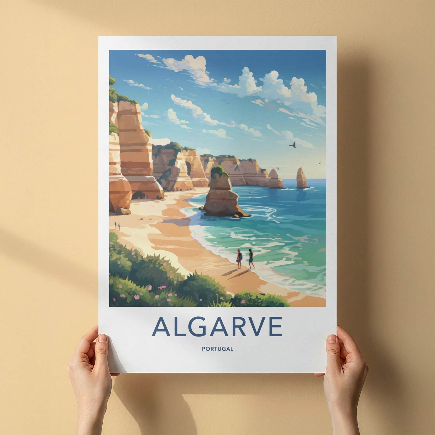 Algarve Poster - Portugal Travel Art - Coastal cliffs beach Home Decor