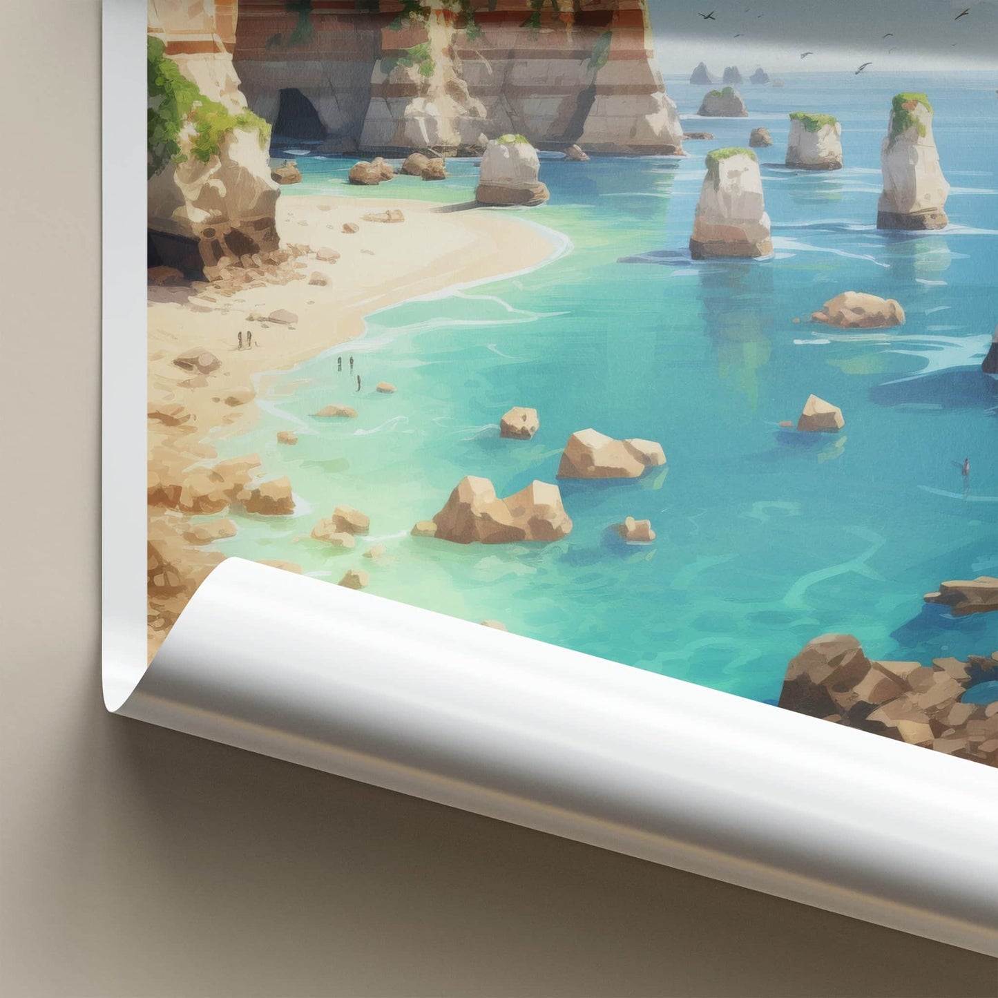 Algarve Poster - Portugal Travel Art - Coastal Rock Formations Home Decor