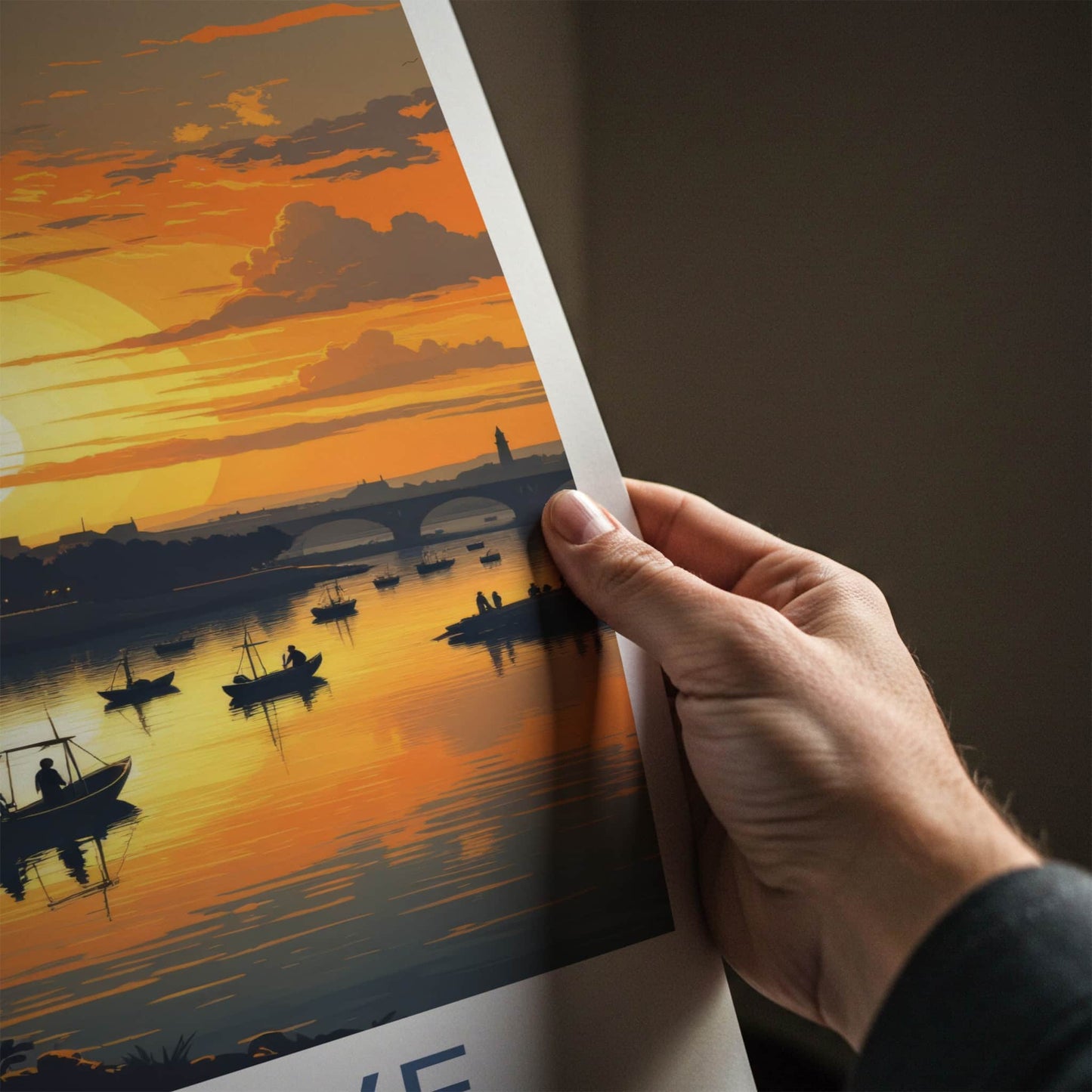 Algarve Poster - Portugal Travel Print - Golden Sunset Boats Wall Decor